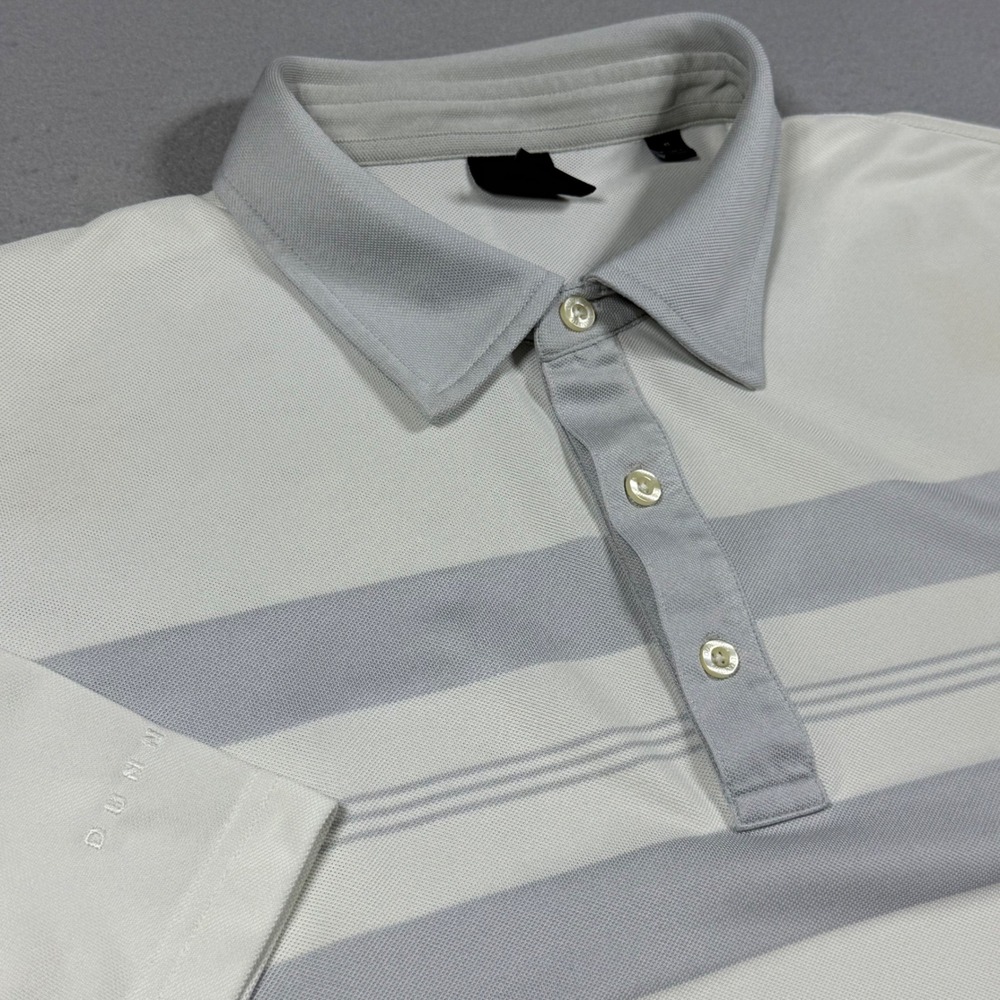 Dunning Golf Mens XL White Grey Striped Short Sleeve Performance Polo Shirt
